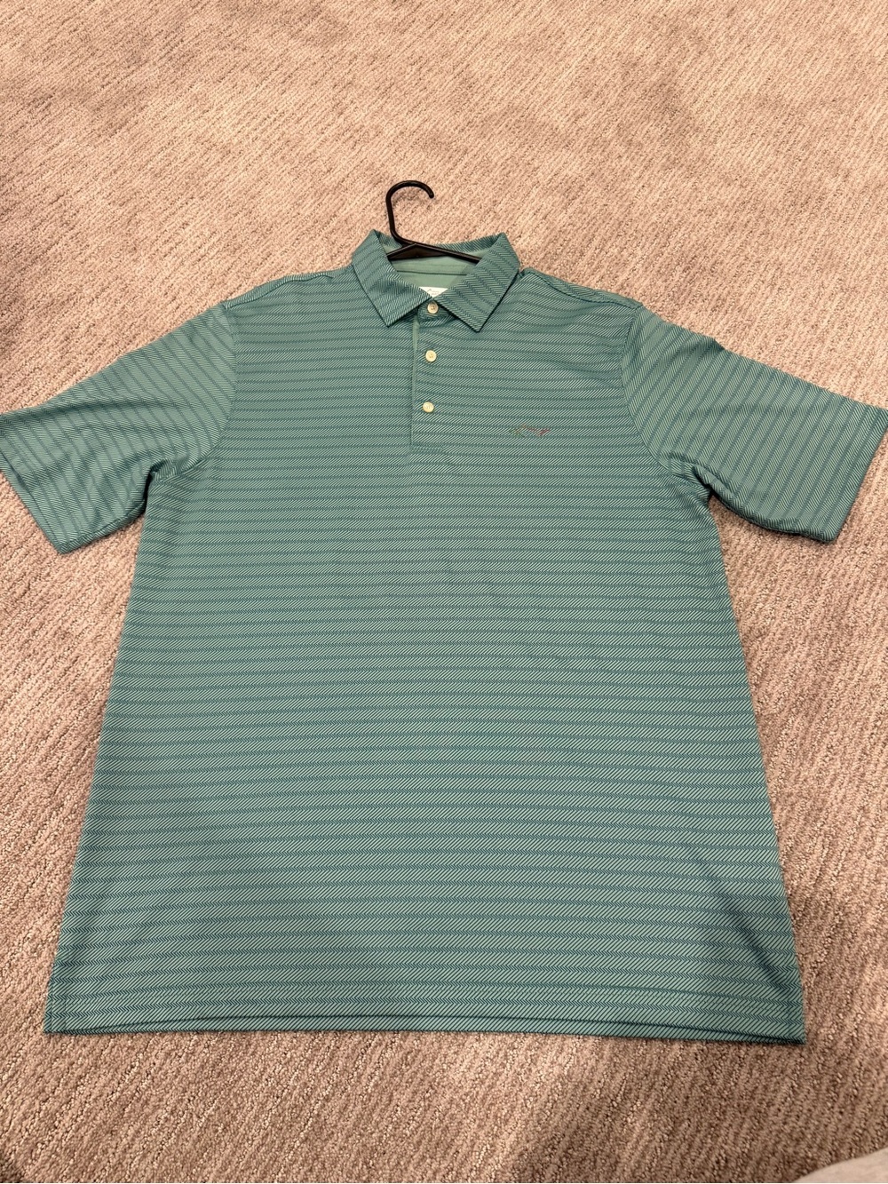 NWOT - Greg Norman Play Dry Sage w/ Blue Stripes Men's Short-Sleeve Polo Shirt
